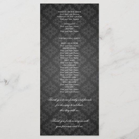 Elegantes Hochzeitsprogramm Royal Crown Black Programm (Rückseite)