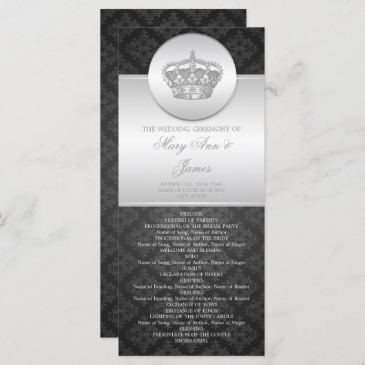 Elegantes Hochzeitsprogramm Royal Crown Black Programm (Vorne/Hinten)
