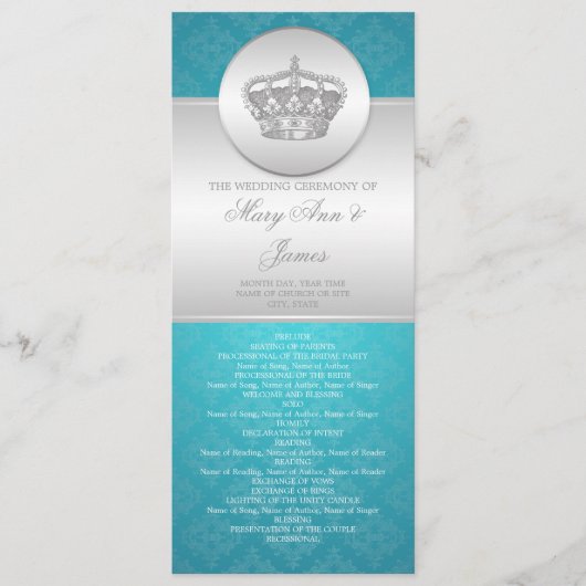 Elegantes Hochzeitsprogramm Royal Crown Blau Programm (Vorderseite)