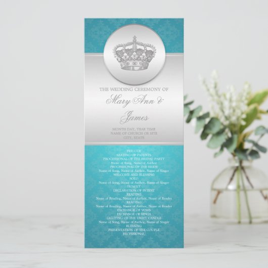 Elegantes Hochzeitsprogramm Royal Crown Blue Programm (Stehend Vorderseite)