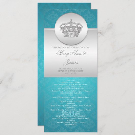 Elegantes Hochzeitsprogramm Royal Crown Blue Programm (Vorne/Hinten)
