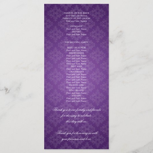 Elegantes Hochzeitsprogramm Royal Crown Lila Programm (Rückseite)