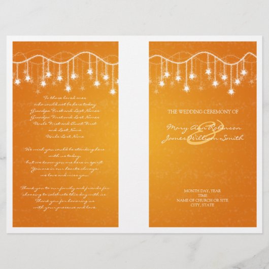 Elegantes Hochzeitsprogramm Schimmersattel Orange (Vorderseite)