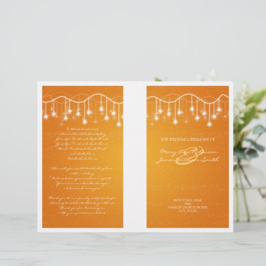 Elegantes Hochzeitsprogramm Schimmersattel Orange (Stehend Vorderseite)