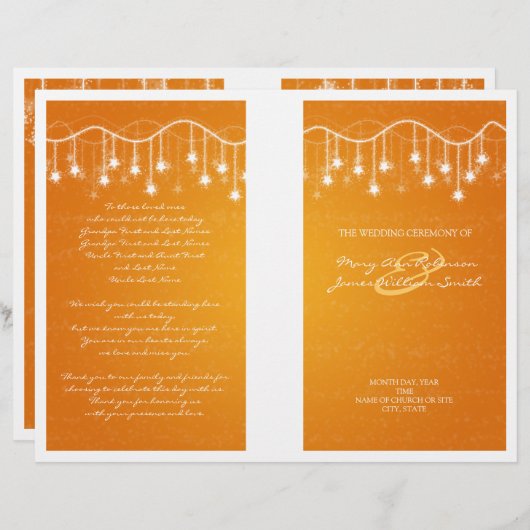 Elegantes Hochzeitsprogramm Schimmersattel Orange (Vorne/Hinten)