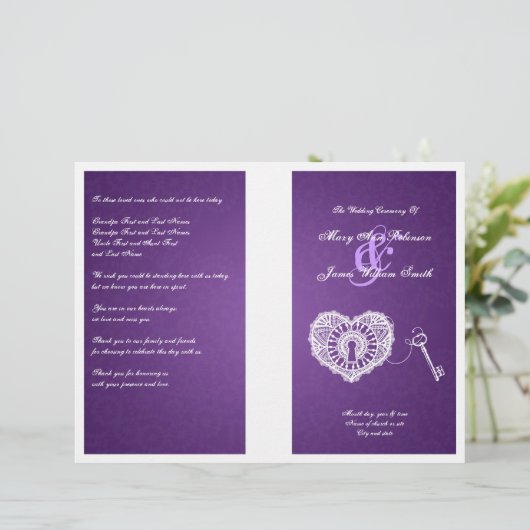 Elegantes Hochzeitsprogramm Schlüssel für mein Her (Stehend Vorderseite)