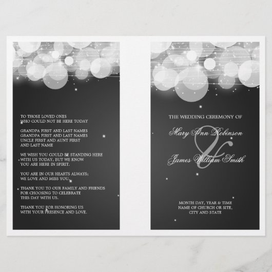 Elegantes Hochzeitsprogramm Schwarz (Vorderseite)