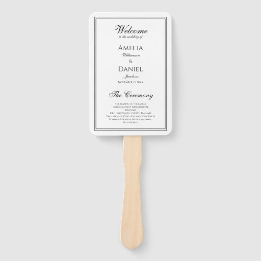 Elegantes Hochzeitsprogramm Schwarz-Weiß Fächer (Vorderseite)