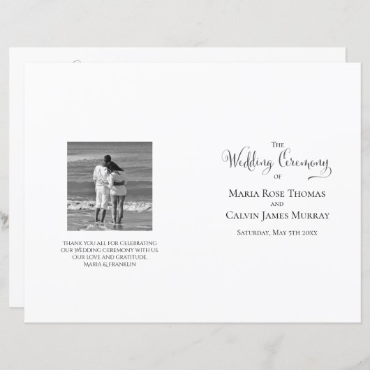 Elegantes Hochzeitsprogramm Schwarz-Weiß-Vorlage (Vorne/Hinten)