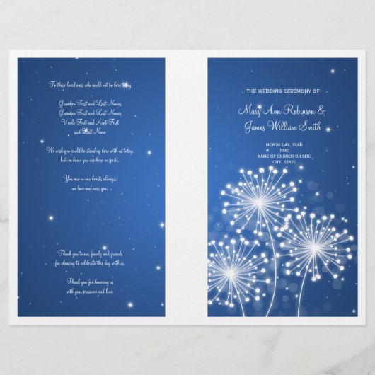 Elegantes Hochzeitsprogramm Sommer Sparkle Sapphir (Vorderseite)