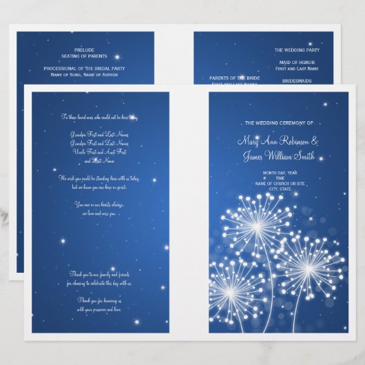 Elegantes Hochzeitsprogramm Sommer Sparkle Sapphir (Vorne/Hinten)