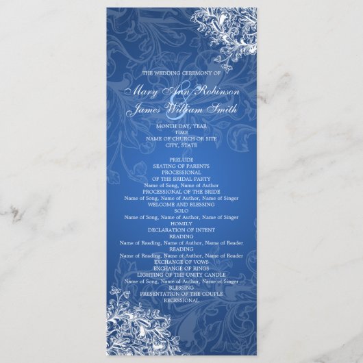 Elegantes Hochzeitsprogramm Vintage-Schwünge Blau Programm (Vorderseite)