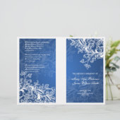 Elegantes Hochzeitsprogramm Vintage Wirbel Blau (Stehend Vorderseite)