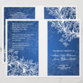 Elegantes Hochzeitsprogramm Vintage Wirbel Blau (Vorne/Hinten)