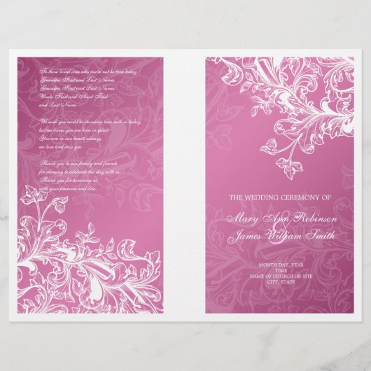 Elegantes Hochzeitsprogramm Vintage Wirbel Rosa (Vorderseite)