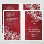 Elegantes Hochzeitsprogramm Vintage Wirbel Rot (Vorne/Hinten)