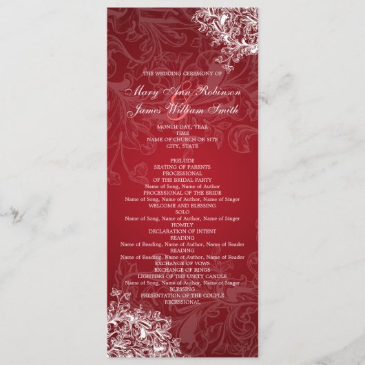 Elegantes Hochzeitsprogramm Vintage Wirbel Rot Programm (Vorderseite)