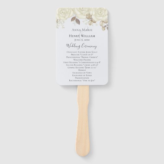 Elegantes Hochzeitsprogramm Weißer Rosen Fächer (Vorderseite)