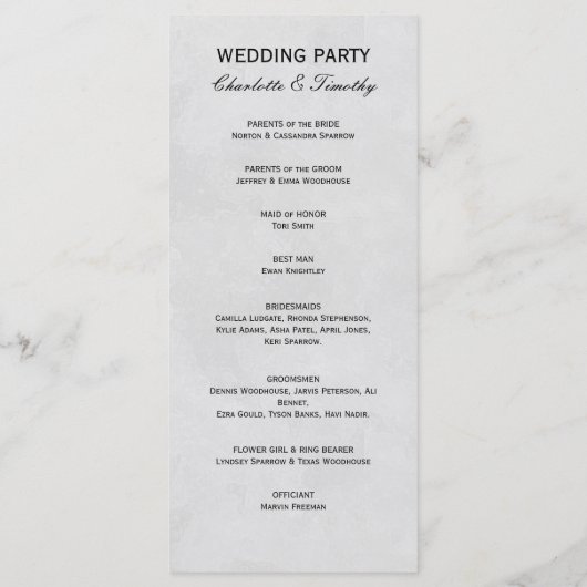 Elegantes Hochzeitsprogramm White Black Programm (Rückseite)