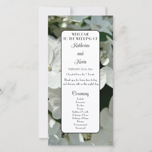 Elegantes Hochzeitsprogramm White Hydrangea (Vorderseite)
