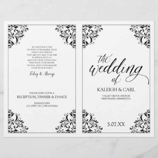 Elegantes Hochzeitsprogrammheft - Nadine (Schwarz) (Vorderseite)