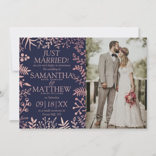 Elegantes Hochzeitsschiff der Marine & Rose Gold F Ankündigung (Vorderseite)