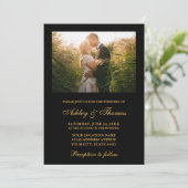 Elegantes Hochzeitsschwarz-Gold-Foto Einladung (Stehend Vorderseite)