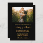 Elegantes Hochzeitsschwarz-Gold-Foto Einladung (Vorne/Hinten)