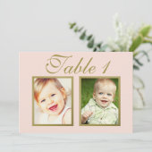 Elegantes Hochzeitssemble Foto Blush Gold Tischnum Einladung (Stehend Vorderseite)