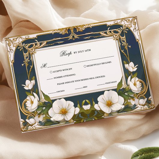Elegantes Hochzeitssemble für Navy Blue und Gold V RSVP Karte