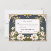 Elegantes Hochzeitssemble für Navy Blue und Gold V RSVP Karte (Vorderseite)