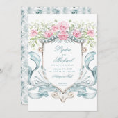 Elegantes Hochzeitssemble mit Rose | Monogramm Einladung (Vorne/Hinten)