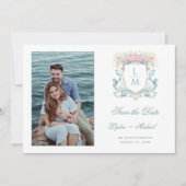 Elegantes Hochzeitssemble mit Rose | Monogramm Save The Date (Vorderseite)