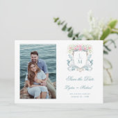 Elegantes Hochzeitssemble mit Rose | Monogramm Save The Date (Stehend Vorderseite)