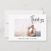 Elegantes Hochzeitsskript-Foto Herz Einfach Modern Dankeskarte (Vorderseite)