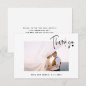 Elegantes Hochzeitsskript-Foto Herz Einfach Modern Dankeskarte (Vorne/Hinten)