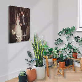 Elegantes Hochzeitsskript-Foto mit Namen und Datum Leinwanddruck