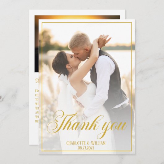 Elegantes Hochzeitsskript - Fotos Dankeskarte (Vorne/Hinten)