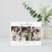 Elegantes Hochzeitsskript für Fotos Dankeskarte (Stehend Vorderseite)