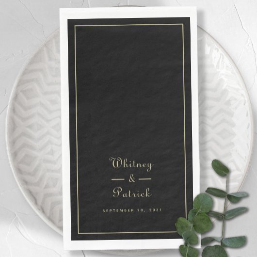 Elegantes Hochzeitsskript Minimalistisch Black Gol Serviette