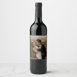 Elegantes Hochzeitsskript personalisiertes Foto Weinetikett