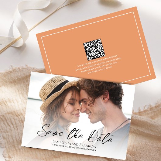 Elegantes Hochzeitsstift Foto Einfache Pfirsich Save The Date