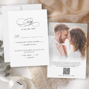 Elegantes Hochzeitsstift QR Foto Meal Modern Black RSVP Karte