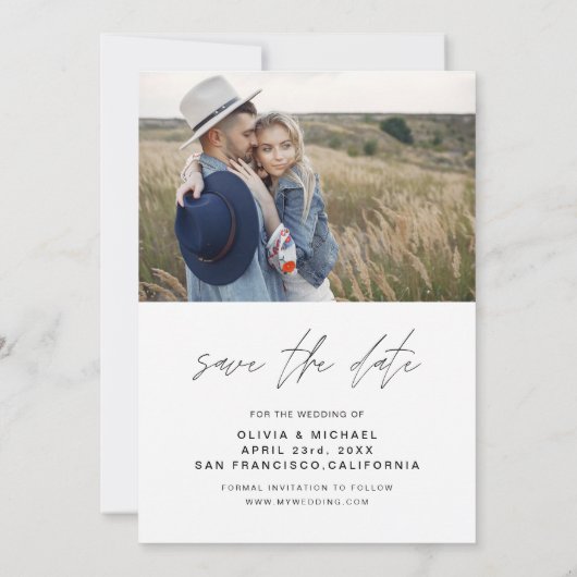 Elegantes Hochzeitsstil Save the Date Foto Minimal (Rückseite)