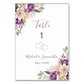 Elegantes Hochzeitssymbol für Lila und Elfenbeinkü Tischnummer (Rückseite)