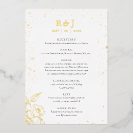 Elegantes Hochzeitsszenario in Golden Floral Folieneinladung