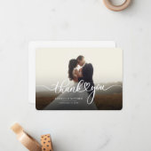 Elegantes Hochzeitstag Foto Handschrift Vielen Dan Mitteilungskarte (Vorderseite/Rückseite Beispiel)