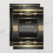 Elegantes Hochzeitstag Gold/Schwarz Einladung (Vorne/Hinten)