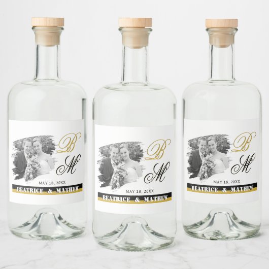 Elegantes Hochzeitstil-Foto-Flaschenetikett, Jubil Alkoholflaschenetikett (Flaschen)
