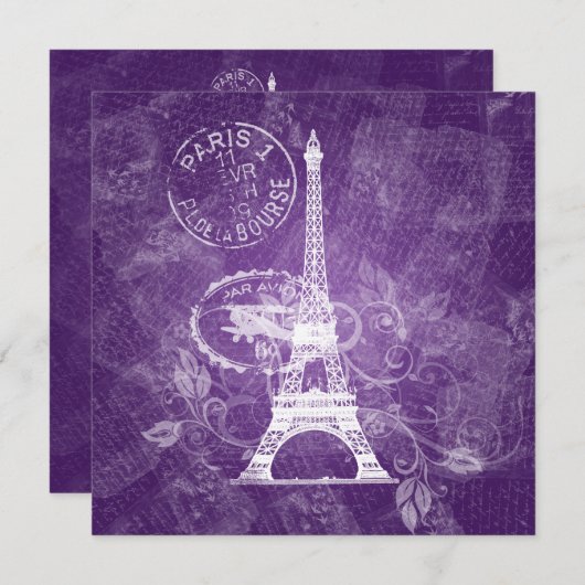 Elegantes Hochzeitstil Lila Paris Einladung (Vorne/Hinten)